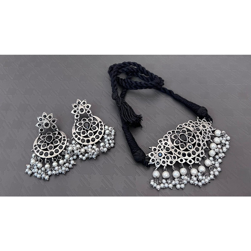 Akruti Collection Oxidised Plated Choker Necklace Set