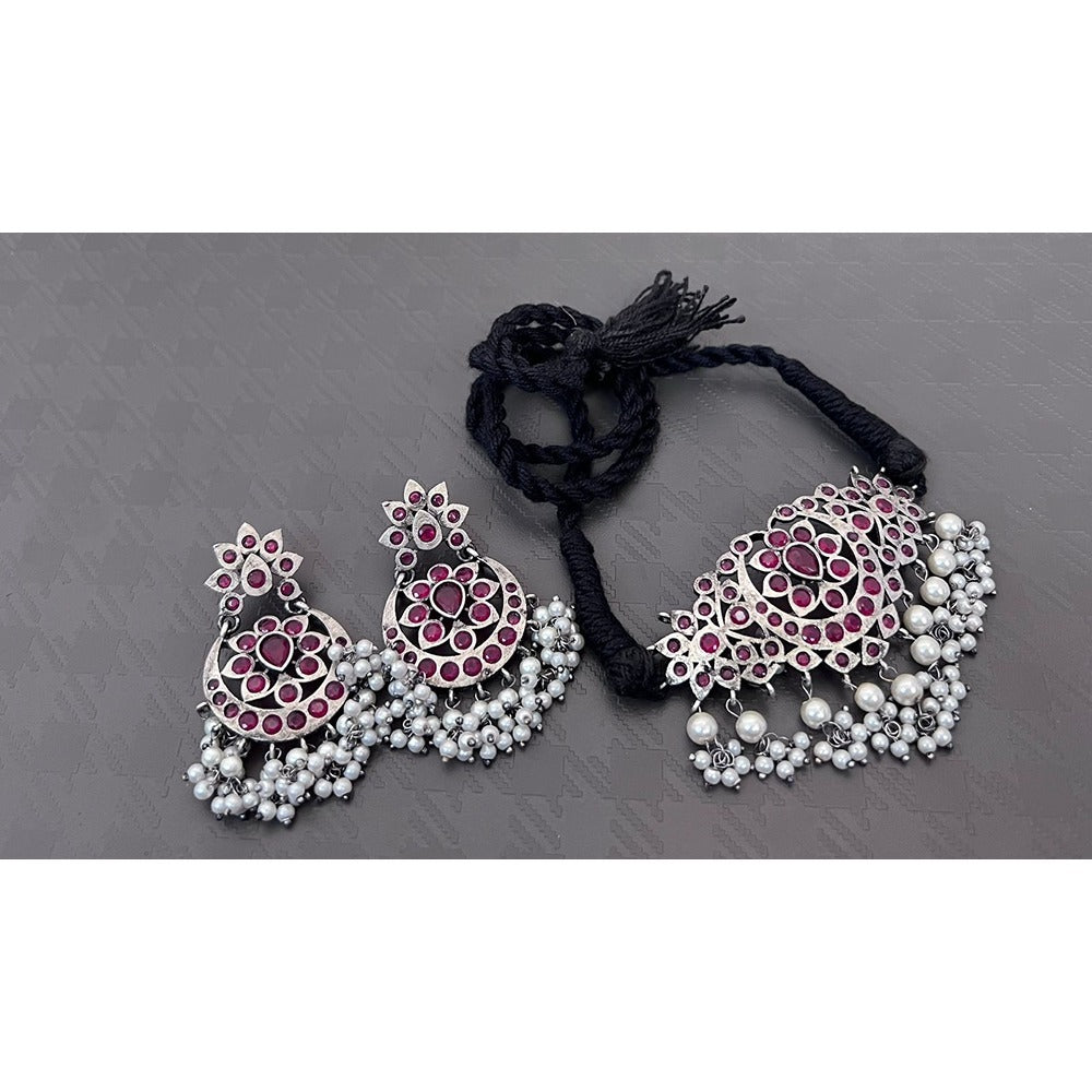 Akruti Collection Oxidised Plated Choker Necklace Set