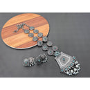 Akruti Collection Oxidised Plated Pota Stone Long Necklace Set