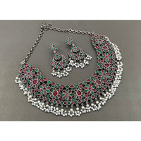 Akruti Collection Oxidised Plated Pota Stone Necklace Set