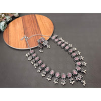 Akruti Collection Oxidised Plated Pota Stone Necklace Set