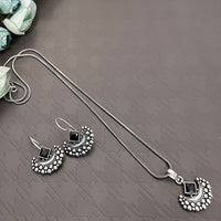 Akruti Collection Oxidised Plated Pota Stone Chain Pendant Set