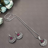 Akruti Collection Oxidised Plated Pota Stone Chain Pendant Set