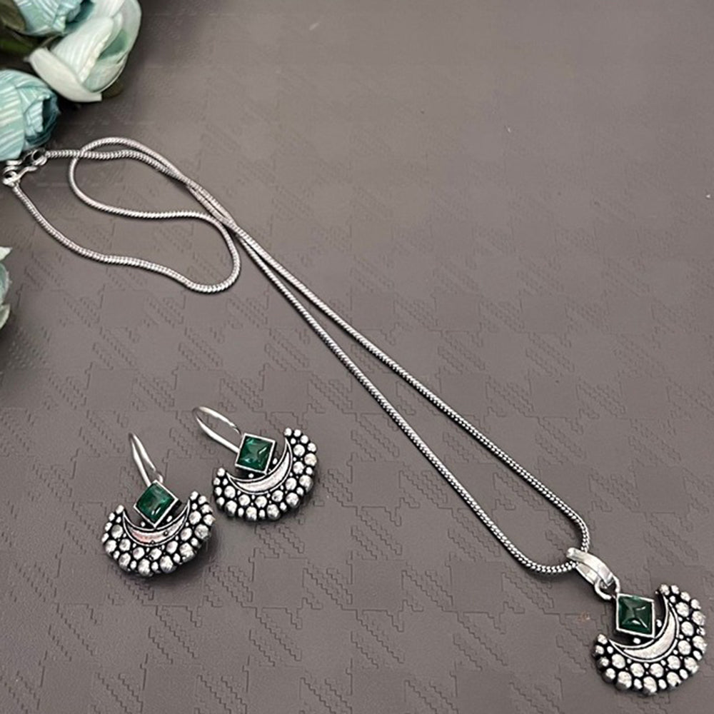 Akruti Collection Oxidised Plated Pota Stone Chain Pendant Set
