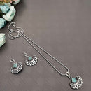 Akruti Collection Oxidised Plated Pota Stone Chain Pendant Set