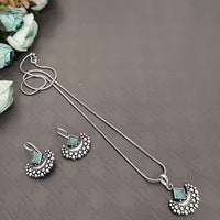 Akruti Collection Oxidised Plated Pota Stone Chain Pendant Set