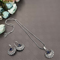 Akruti Collection Oxidised Plated Pota Stone Chain Pendant Set