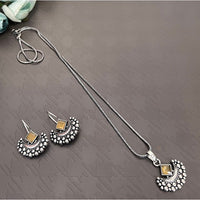Akruti Collection Oxidised Plated Pota Stone Chain Pendant Set