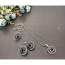 Akruti Collection Oxidised Plated Pota Stone Chain Pendant Set