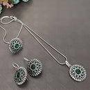 Akruti Collection Oxidised Plated Pota Stone Chain Pendant Set