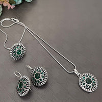 Akruti Collection Oxidised Plated Pota Stone Chain Pendant Set