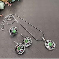 Akruti Collection Oxidised Plated Pota Stone Chain Pendant Set