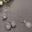 Akruti Collection Oxidised Plated Pota Stone Chain Pendant Set