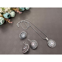 Akruti Collection Oxidised Plated Pota Stone Chain Pendant Set