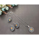 Akruti Collection Oxidised Plated Pota Stone Chain Pendant Set