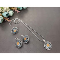 Akruti Collection Oxidised Plated Pota Stone Chain Pendant Set