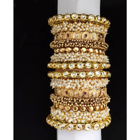 Akruti Collection Gold Plated Pearl And Kundan Bangle Set