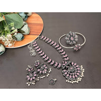Akruti Collection Oxidised Plated Pota Stone Combo Set