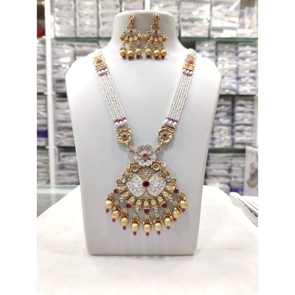 Akruti Collection Gold Plated Meenakari And Pearl Necklace Set