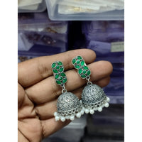 Akruti Collection Oxidised Plated Pota Stone Jhumki Earrings