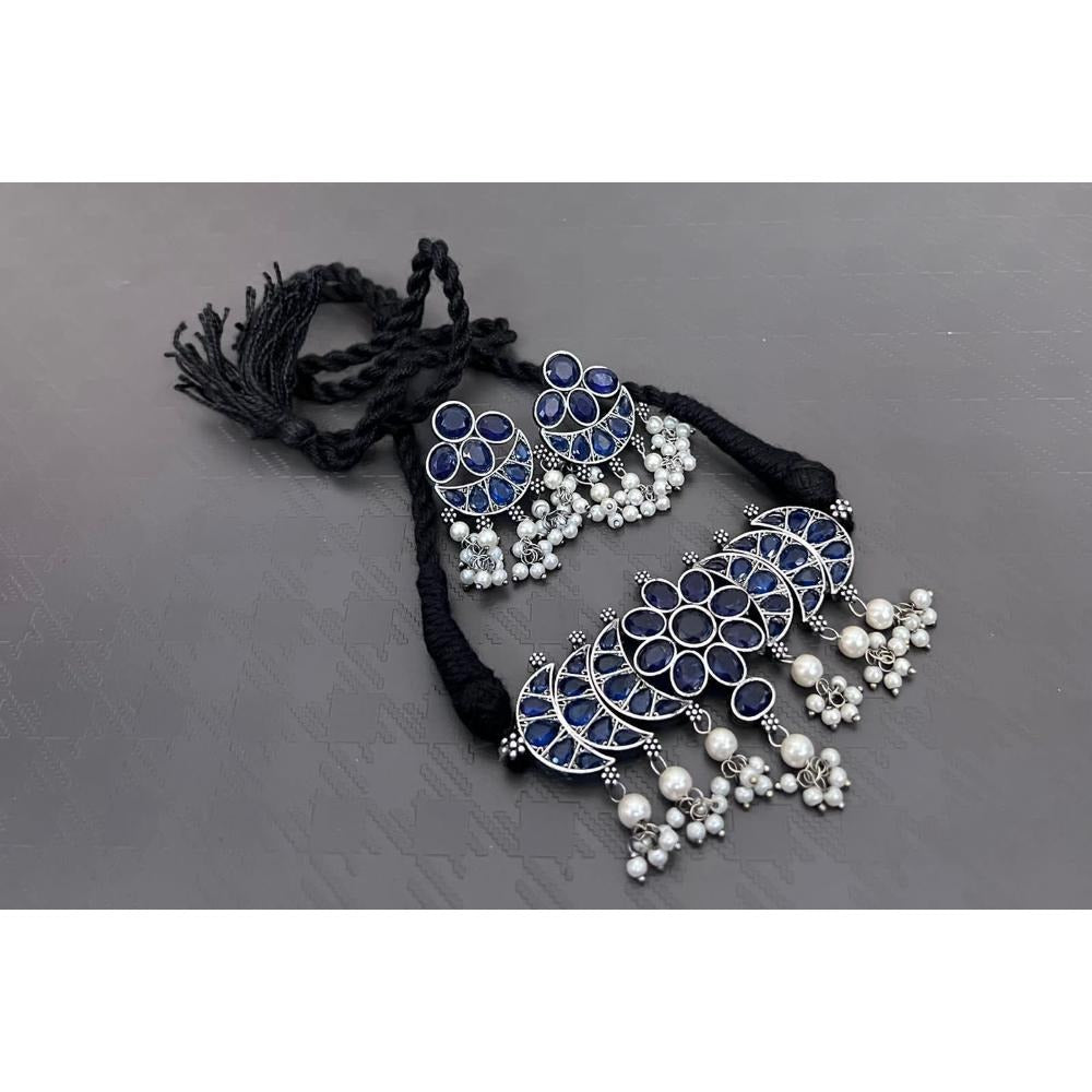 Akruti Collection Oxidised Plated Pota Stone Choker Necklace Set