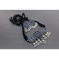 Akruti Collection Oxidised Plated Pota Stone Choker Necklace Set