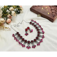 Akruti Collection Oxidised Plated Pota Stone Necklace Set
