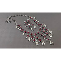 Akruti Collection Oxidised Plated Pota Stone And Pearls Necklace Set