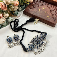 Akruti Collection Oxidised Plated Pota Stone Choker Necklace Set