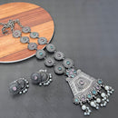 Akruti Collection Oxidised Plated Pota Stone Necklace Set