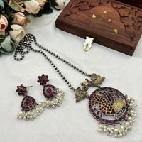 Akruti Collection  2Tone Plated Pota Stone Necklace Set