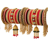 Akruti Collection Gold Plated Austrian Stone And Pearls Bangle Set
