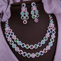 Akruti Collection Silver Plated American Diamonds Necklace Set