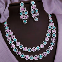 Akruti Collection Silver Plated American Diamonds Necklace Set