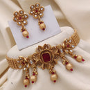 Akruti Collection Gold Plated Kundan Stone And Pota Stone Choker Necklace Set