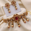 Akruti Collection Gold Plated Kundan Stone And Pota Stone Choker Necklace Set