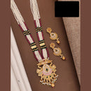 Akruti Collection Gold Plated Pota Stone And Pearls Long Necklace Set
