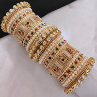 Akruti Collection Gold Plated Pota Stone And Pearl Openable Bangle Set