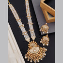 Akruti Collection Gold Plated Kundan Stone And Pearls Meenakari Long Necklace Set
