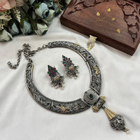 Akruti Collection 2 Tone Plated Pota Stone Necklace Set