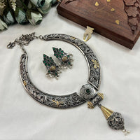 Akruti Collection 2 Tone Plated Pota Stone Necklace Set