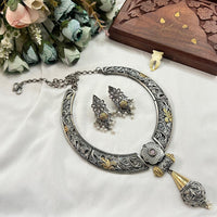 Akruti Collection 2 Tone Plated Pota Stone Necklace Set