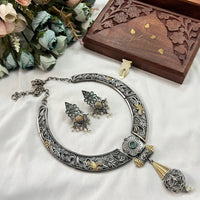 Akruti Collection 2 Tone Plated Pota Stone Necklace Set