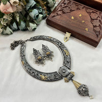 Akruti Collection 2 Tone Plated Pota Stone Necklace Set