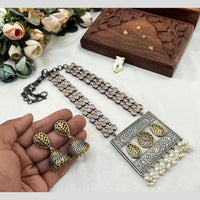Akruti Collection 2 Tone Plated Pota Stone Long Necklace Set