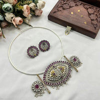 Akruti Collection 2 Tone Plated Pota Stone Necklace Set