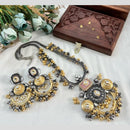 Akruti Collection 2 Tone Plated Pota Stone Long Necklace Set