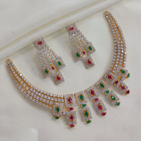 Akruti Collection Gold Plated American Diamond Necklace Set