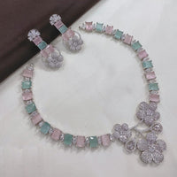 Akruti Collection Silver Plated American Diamond Necklace Set