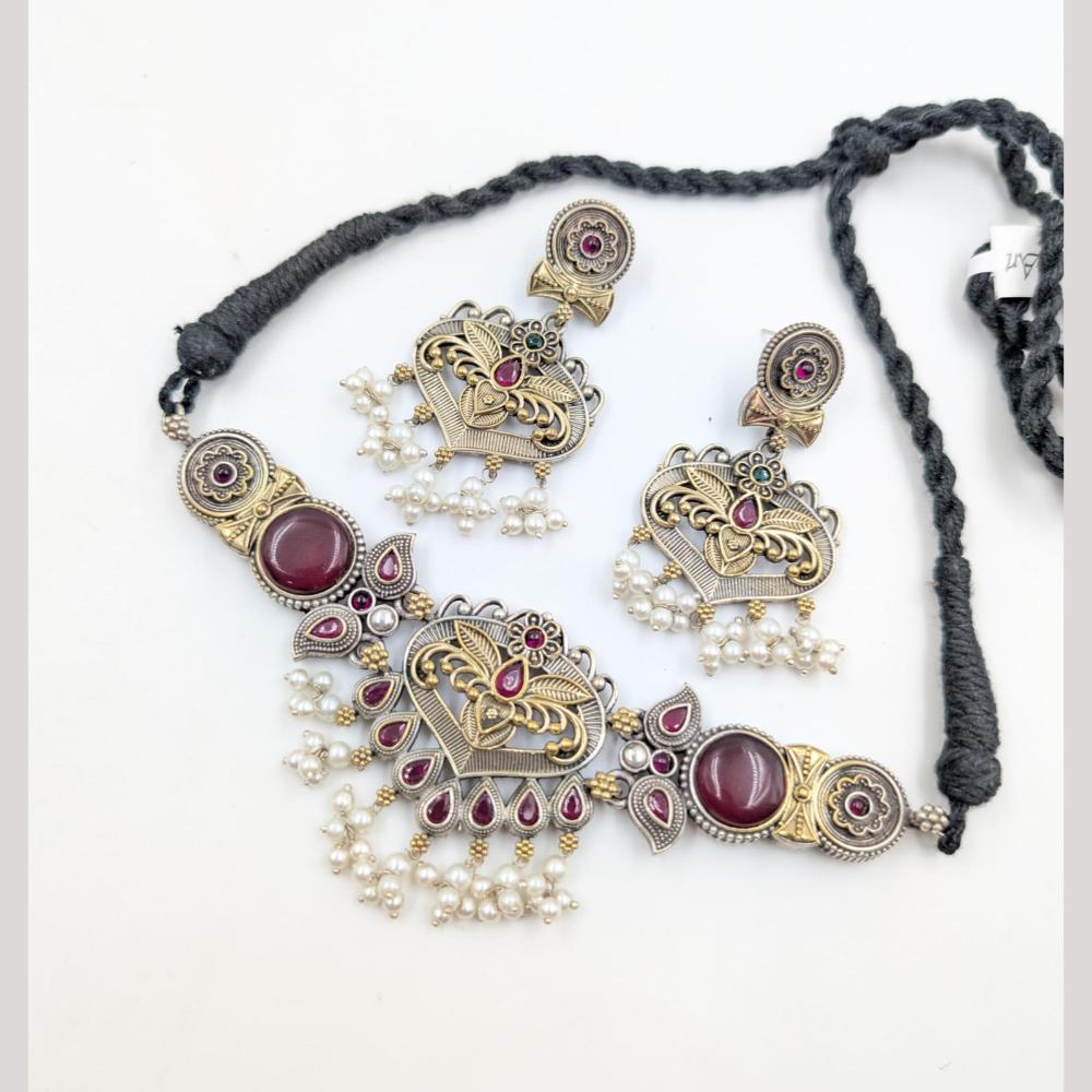 Akruti Collection 2 Tone Plated Choker Necklace Set